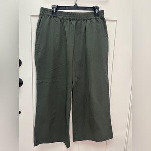 Ladies Wide Leg 100% Cotton Green Crop Pants